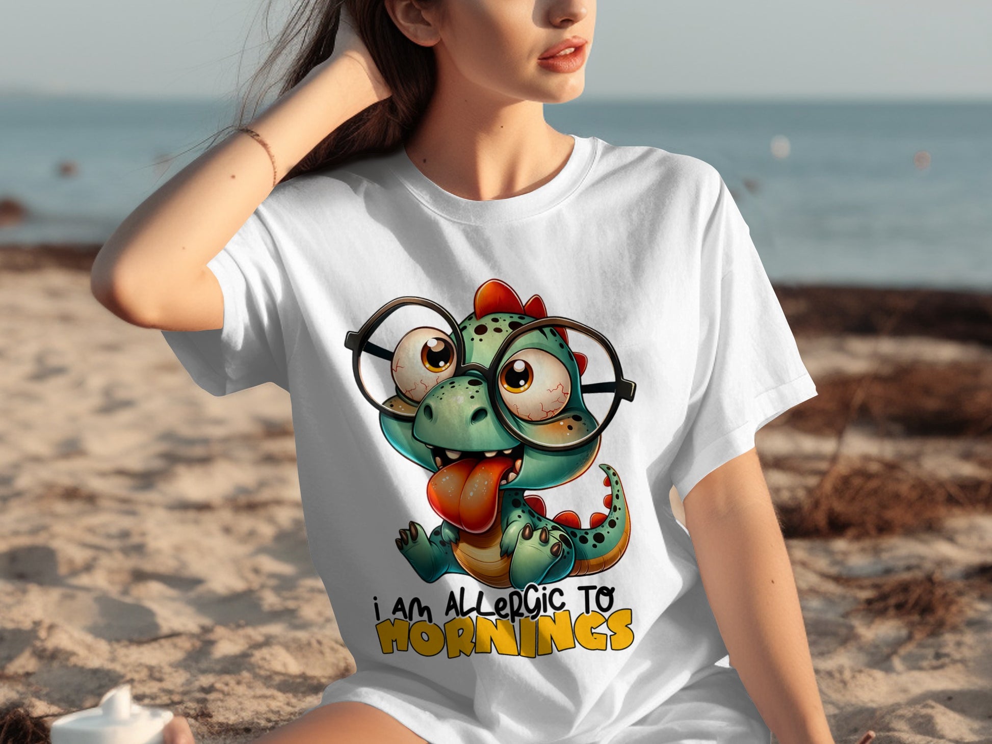 Cute Dinosaur I Am Allergic to Mornings T-Shirt