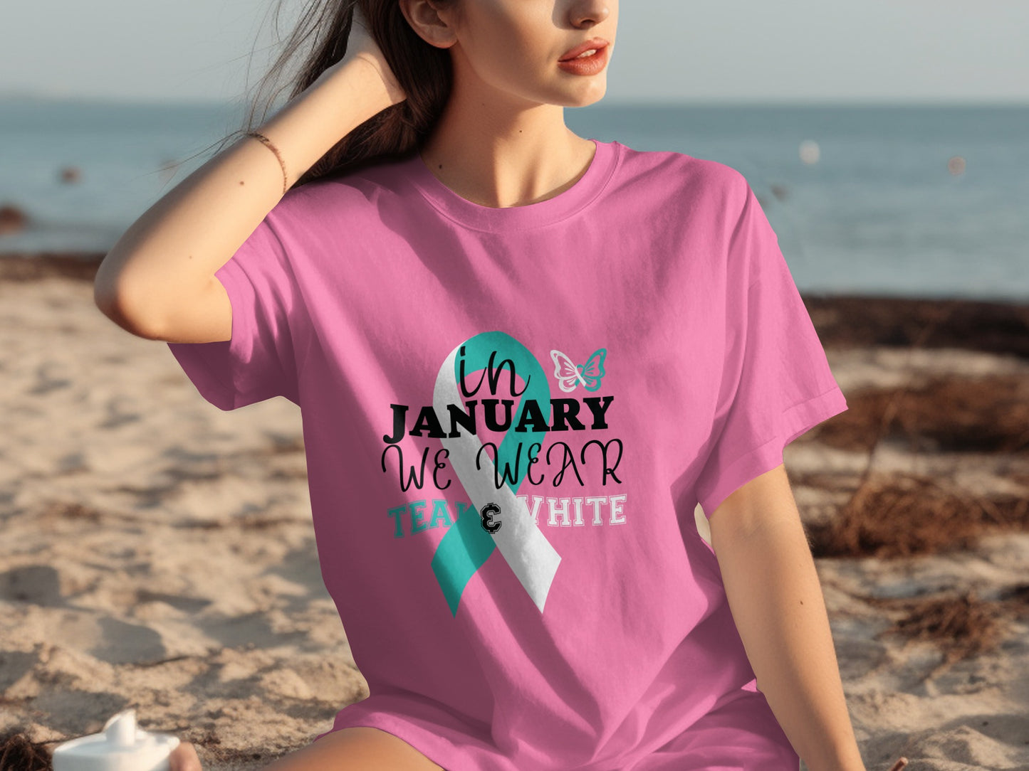 In January We Wear Teal and White Awareness Shirt