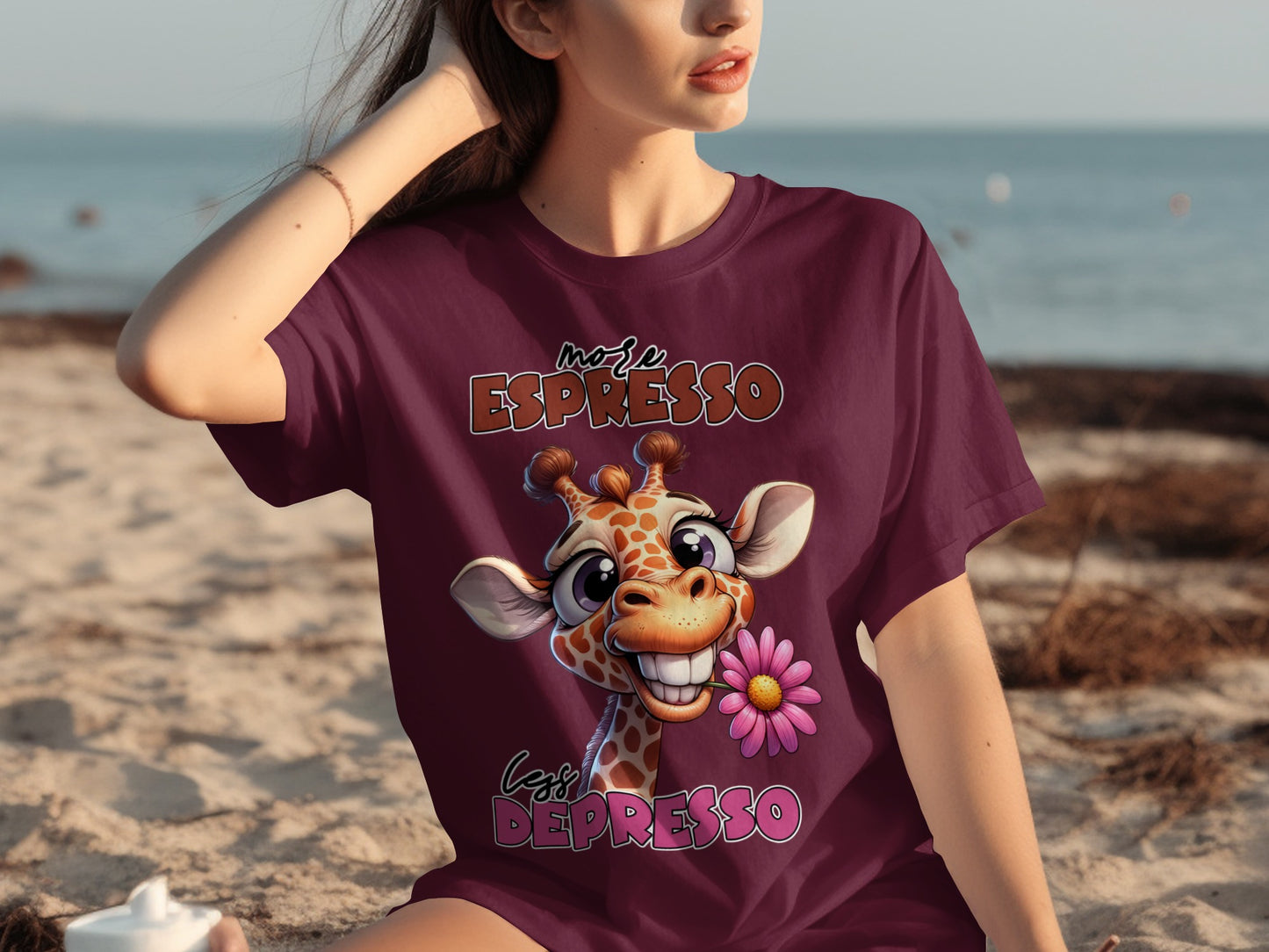 More Espresso Less Depresso Giraffe Graphic T-shirt