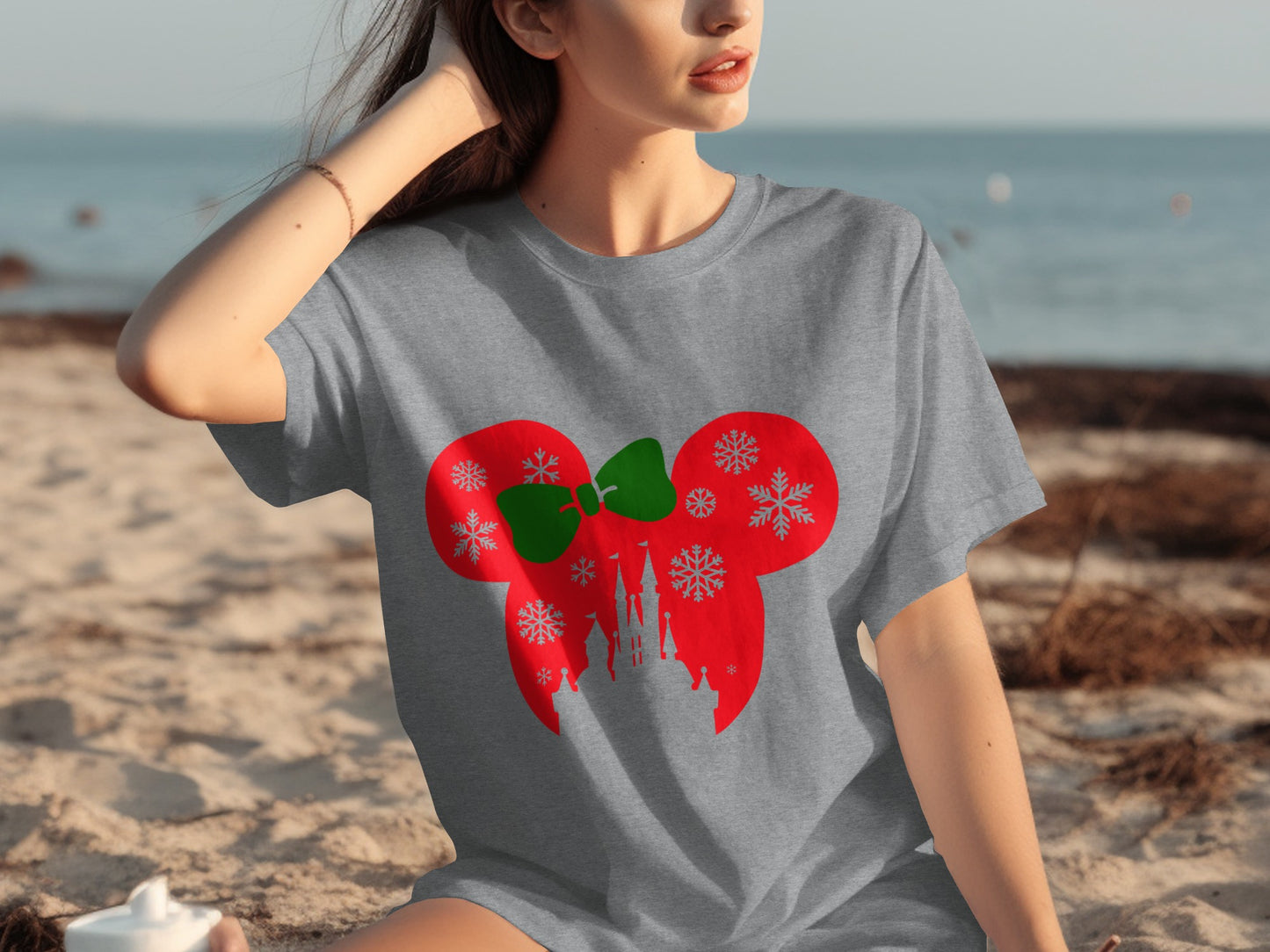 Christmas Themed Mouse Ears T-Shirt with Snowflakes