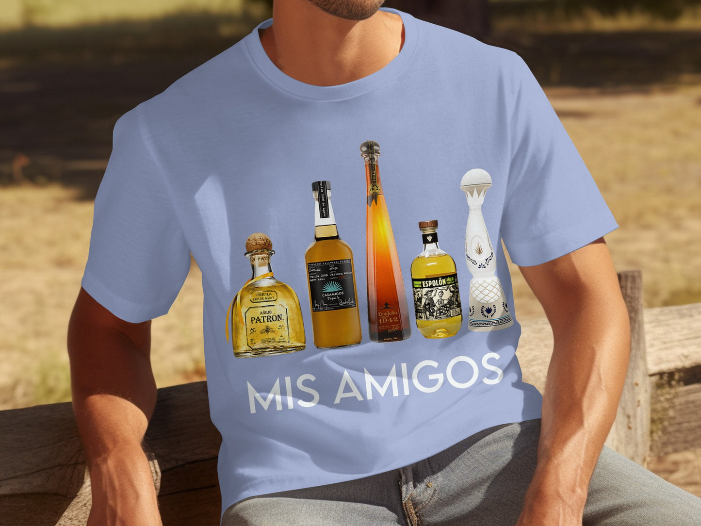 Mis Amigos Tequila Bottle Graphic Design Shirt