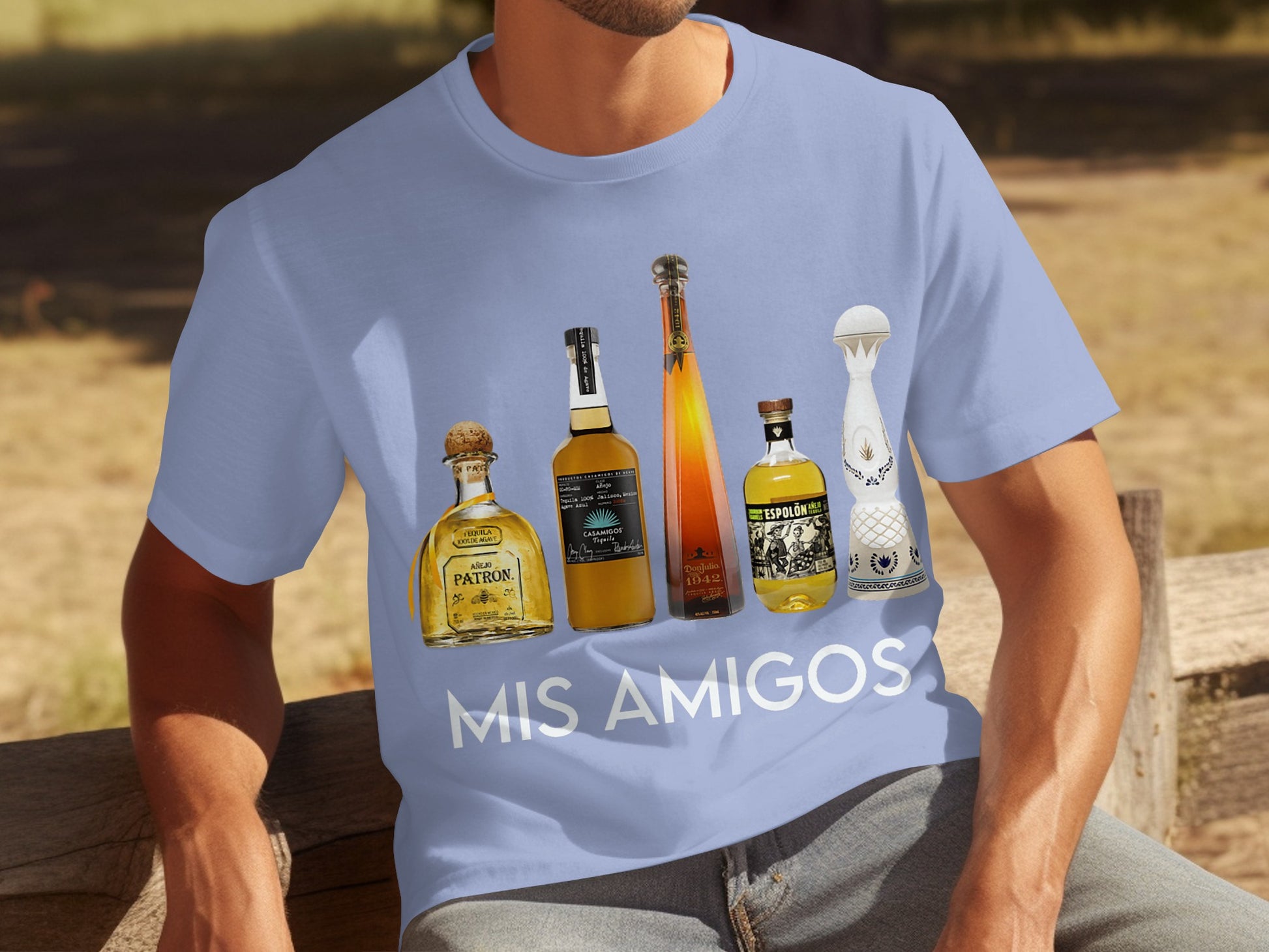 Mis Amigos Tequila Bottle Graphic Design Shirt