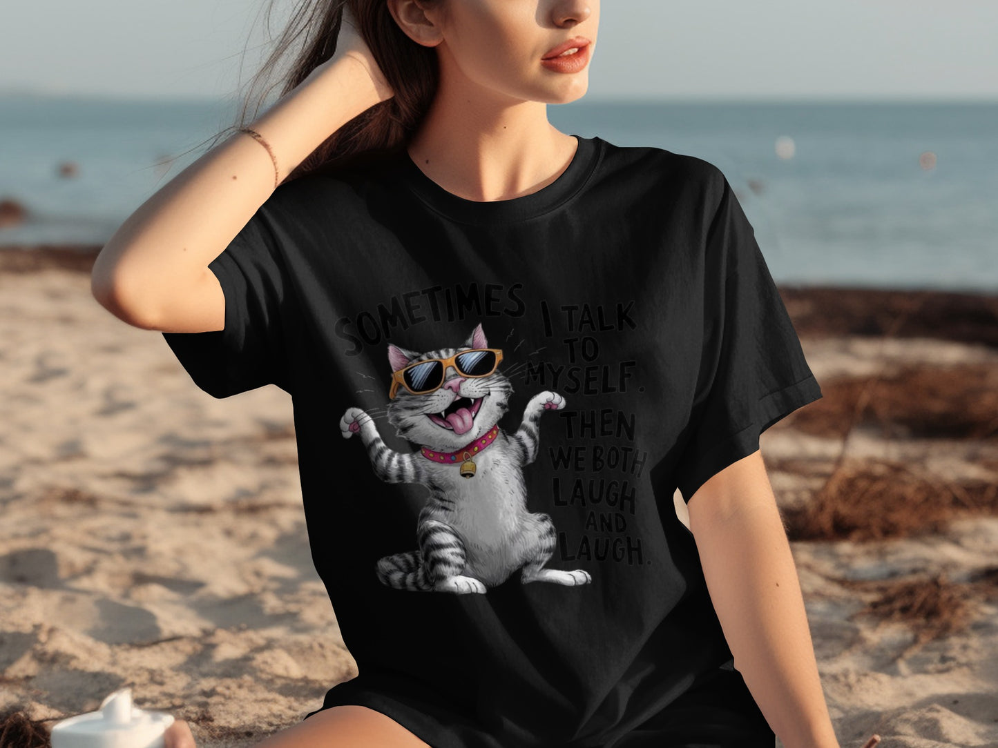 Sometimes I Talk To Myself Cat Graphic Tee Shirt