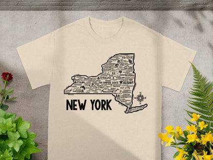 New York State Map Typography Design T-shirt
