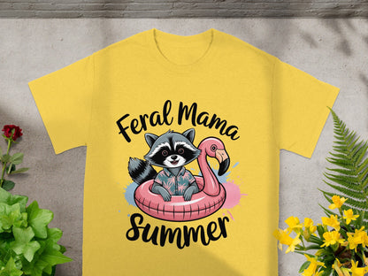 Feral Mama Summer Graphic Tee with Cute Raccoon