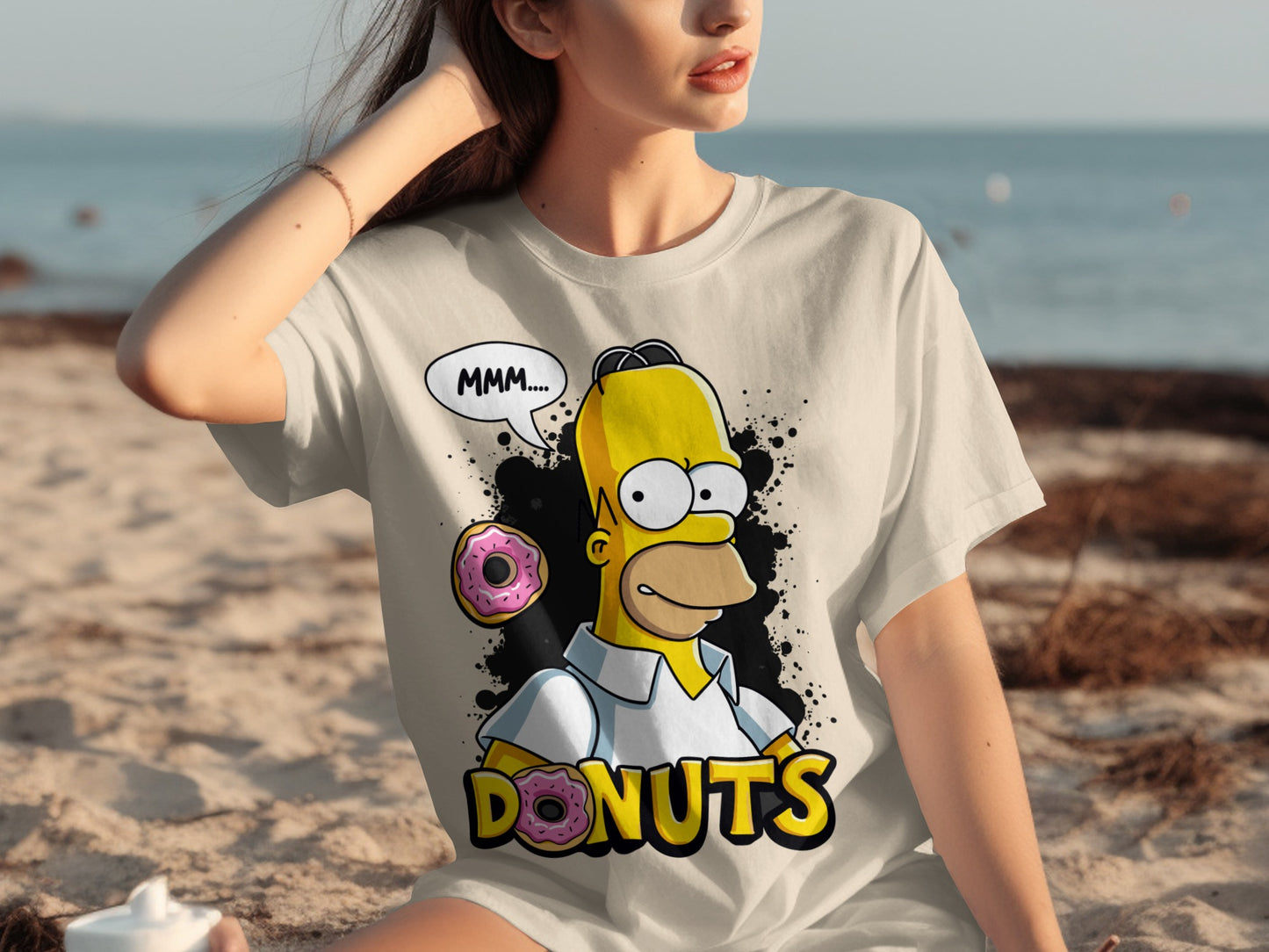Mmm Donuts Homer Beach Graphic Printed T-Shirt