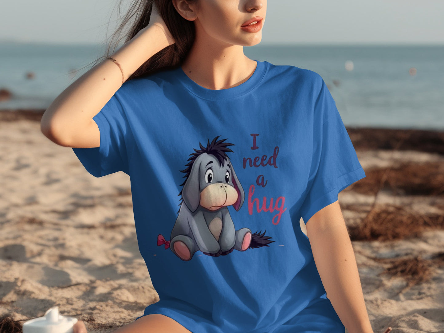 Blue T-shirt with I Need a Hug Eeyore Graphic Design