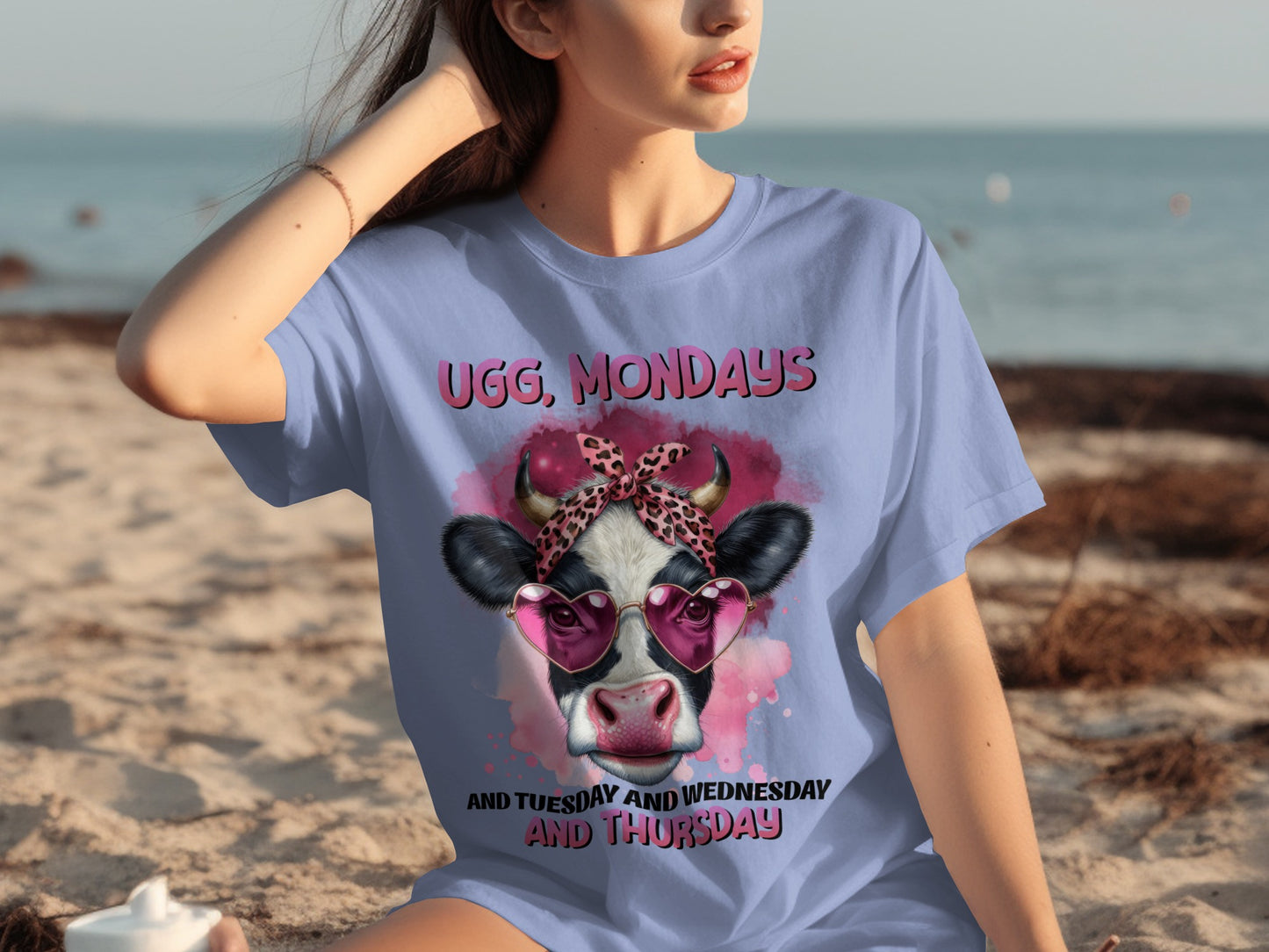 Ugg Mondays Cow Funny Graphic Tee Shirt