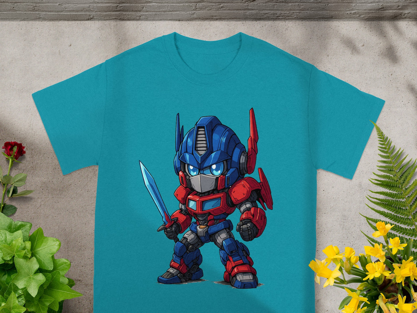 Cute Robot Character Holding Sword Graphic T-Shirt
