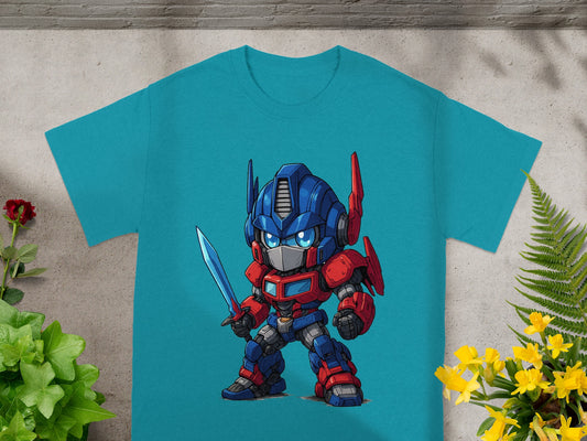 Cute Robot Character Holding Sword Graphic T-Shirt