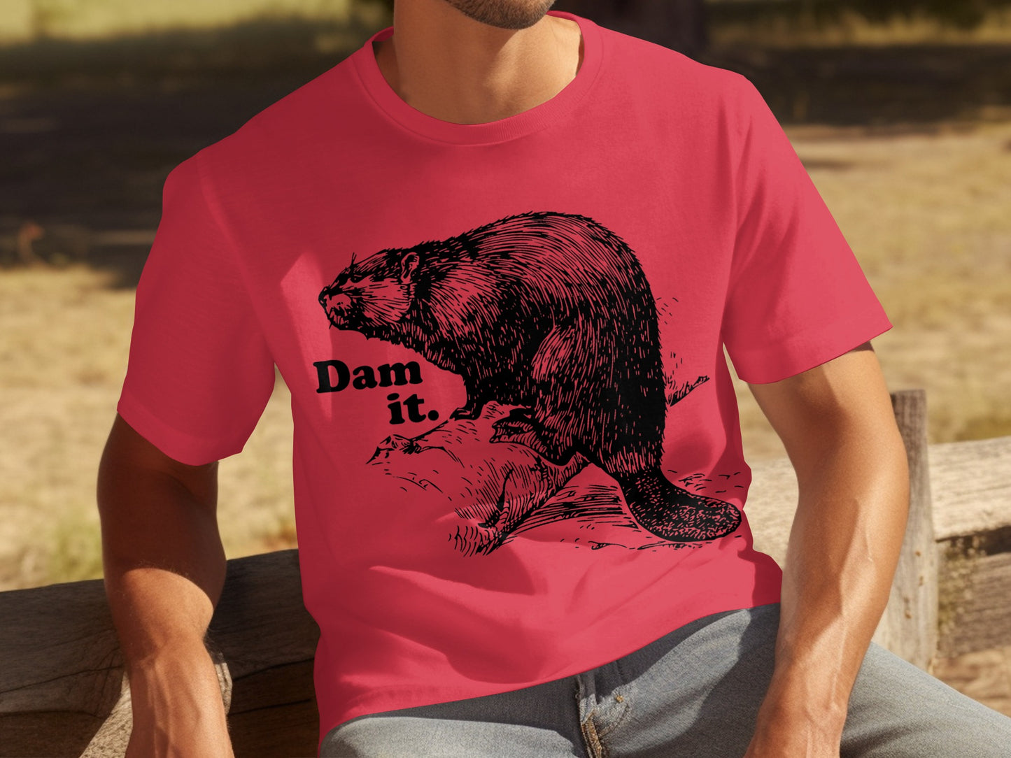 Dam It Beaver Graphic Design on Red T-shirt