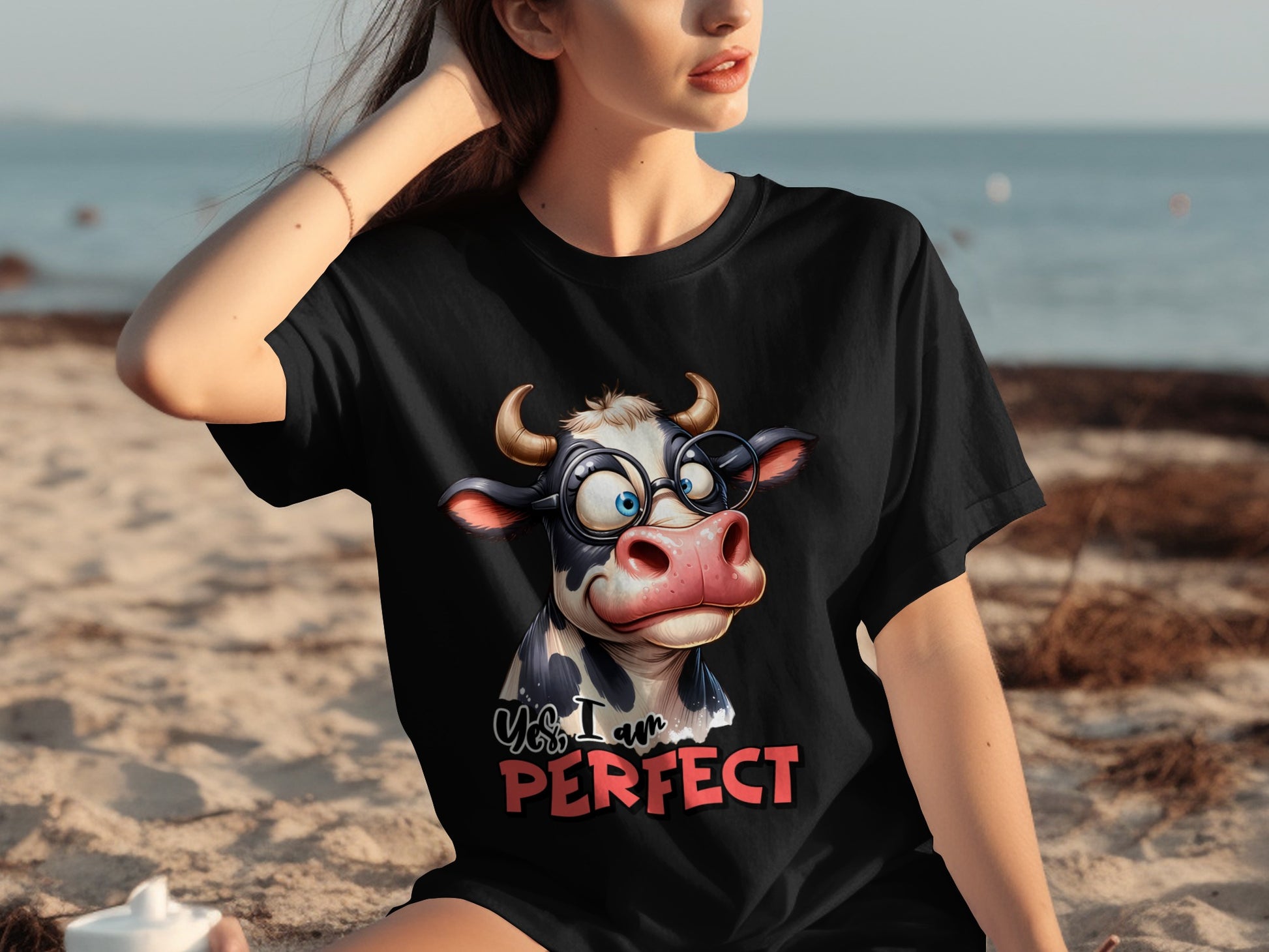 Funny Cartoon Cow Wearing Glasses T-Shirt Design