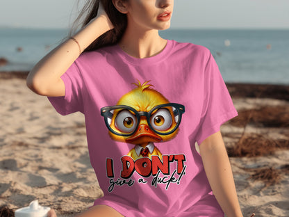 I Don't Give a Duck Funny Geeky Duck Graphic T-Shirt