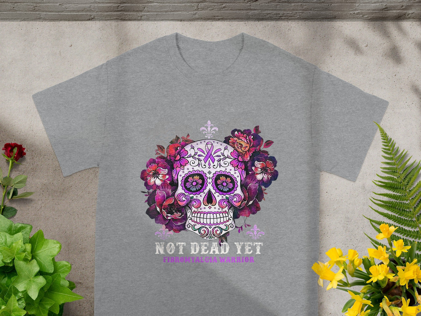 Not Dead Yet Fibromyalgia Warrior Skull Design Tee