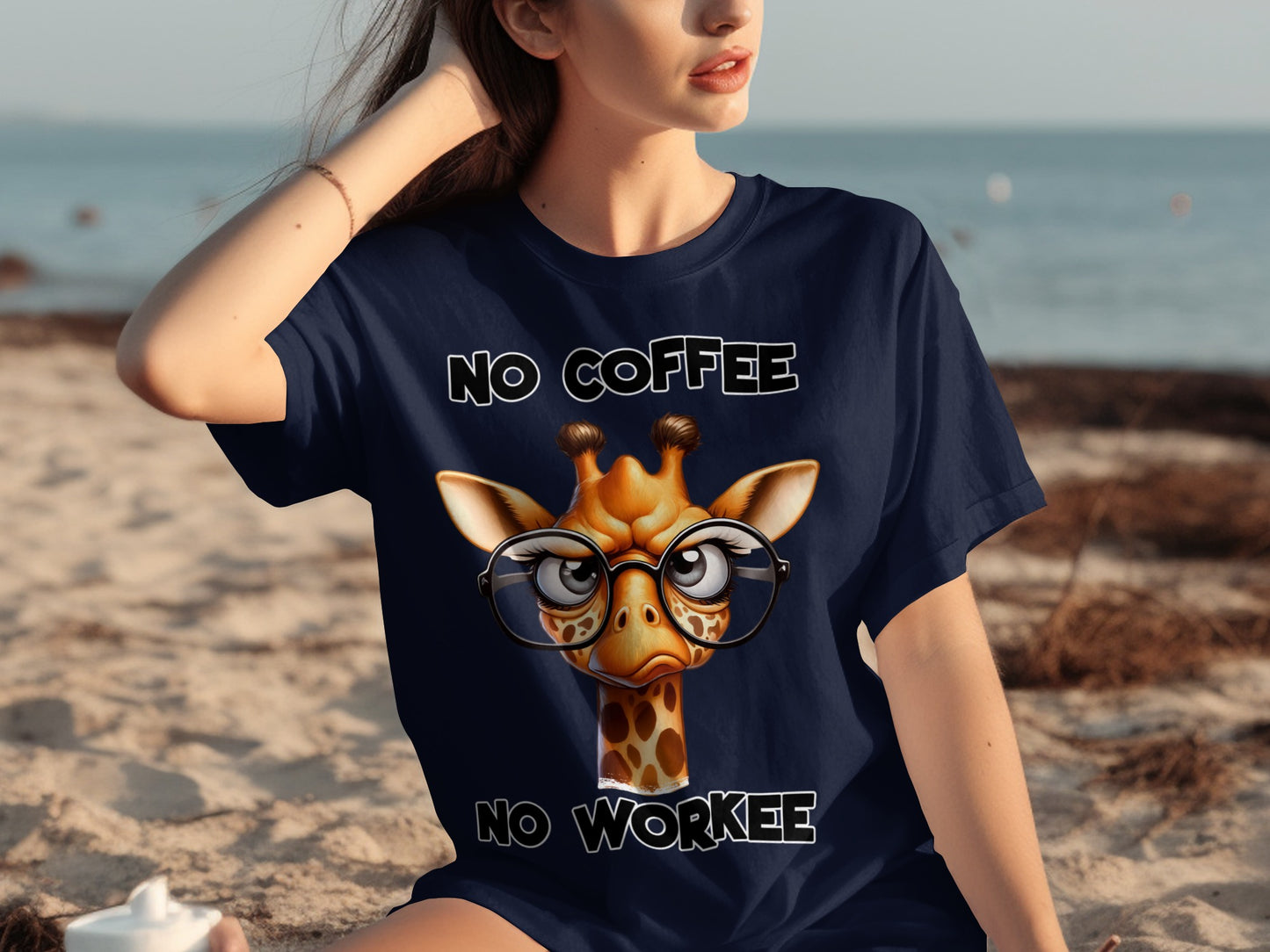 No Coffee No Workee Funny Giraffe Graphic T-Shirt