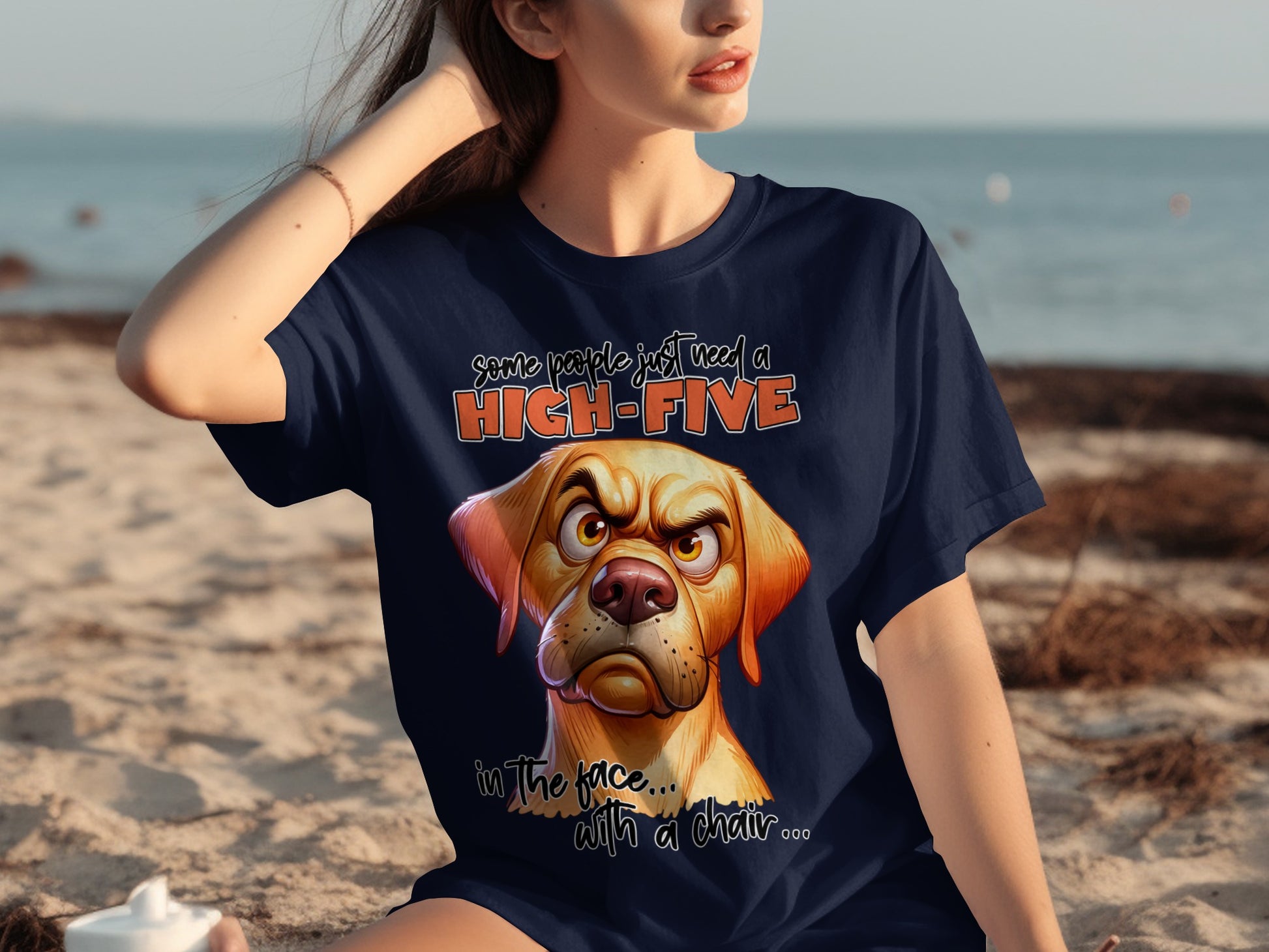 High-Five Funny Dog Face Beach Relaxation T-Shirt