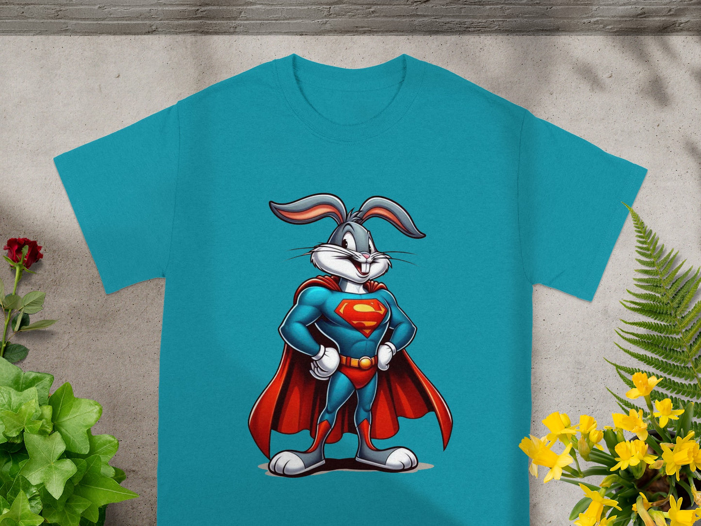 Funny Superhero Bunny Graphic T-Shirt for Adults