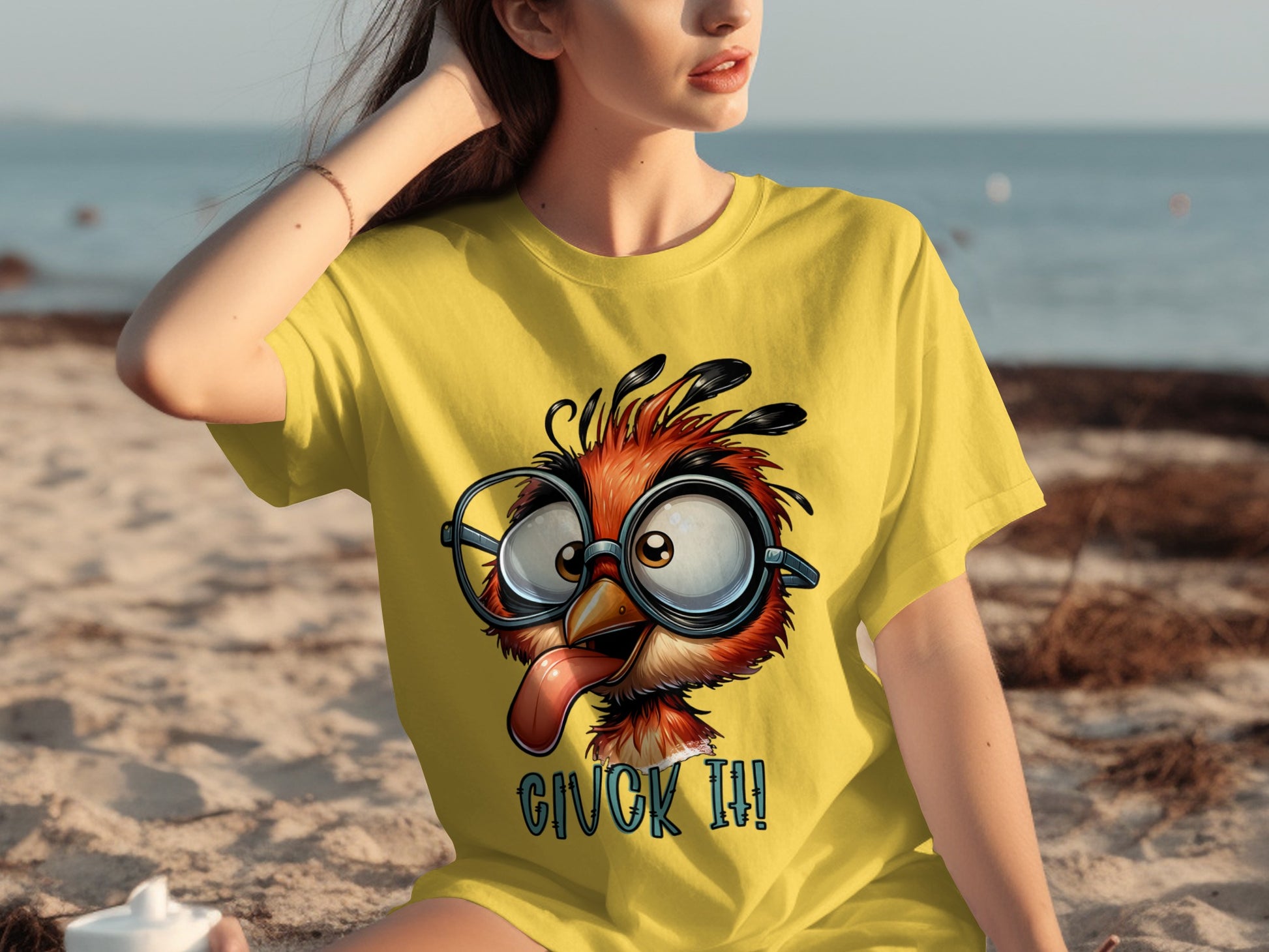 Funny Cartoon Bird With Glasses Yellow T-Shirt