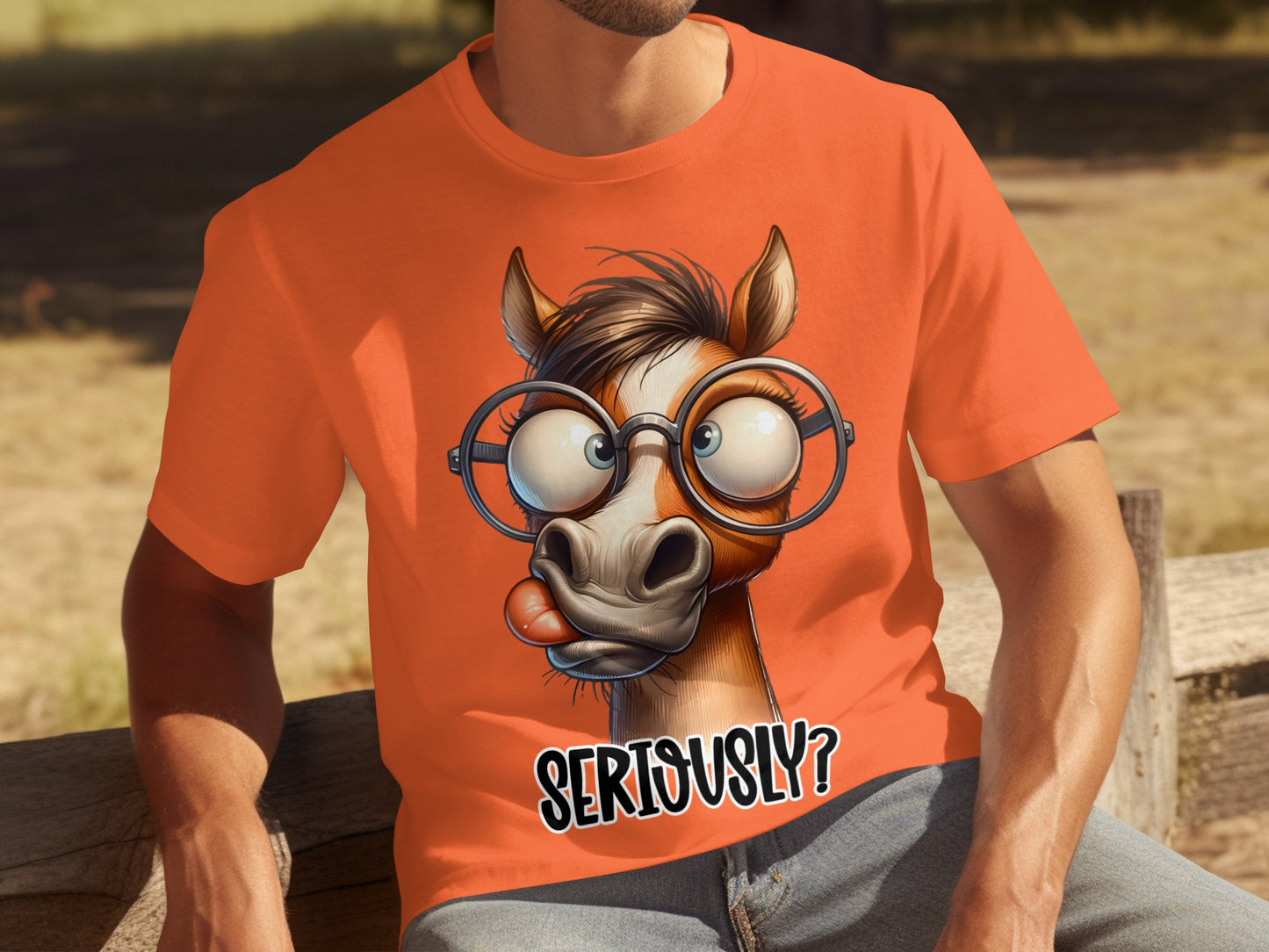 Funny Horse with Glasses Cartoon Seriously T-Shirt