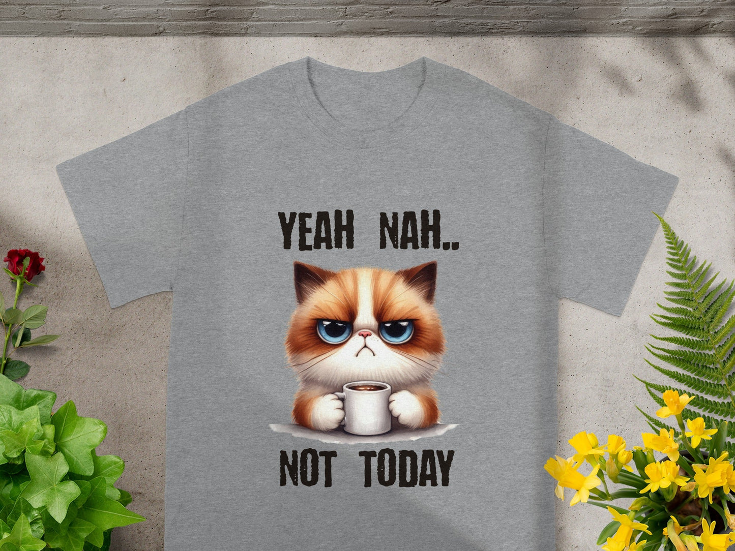 Yeah Nah Not Today Grumpy Cat Graphic T-Shirt