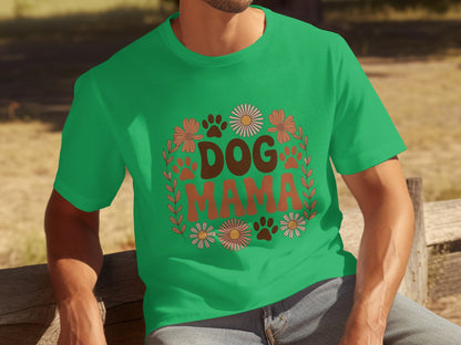 Dog Mama Floral Paw Prints Graphic T-shirt