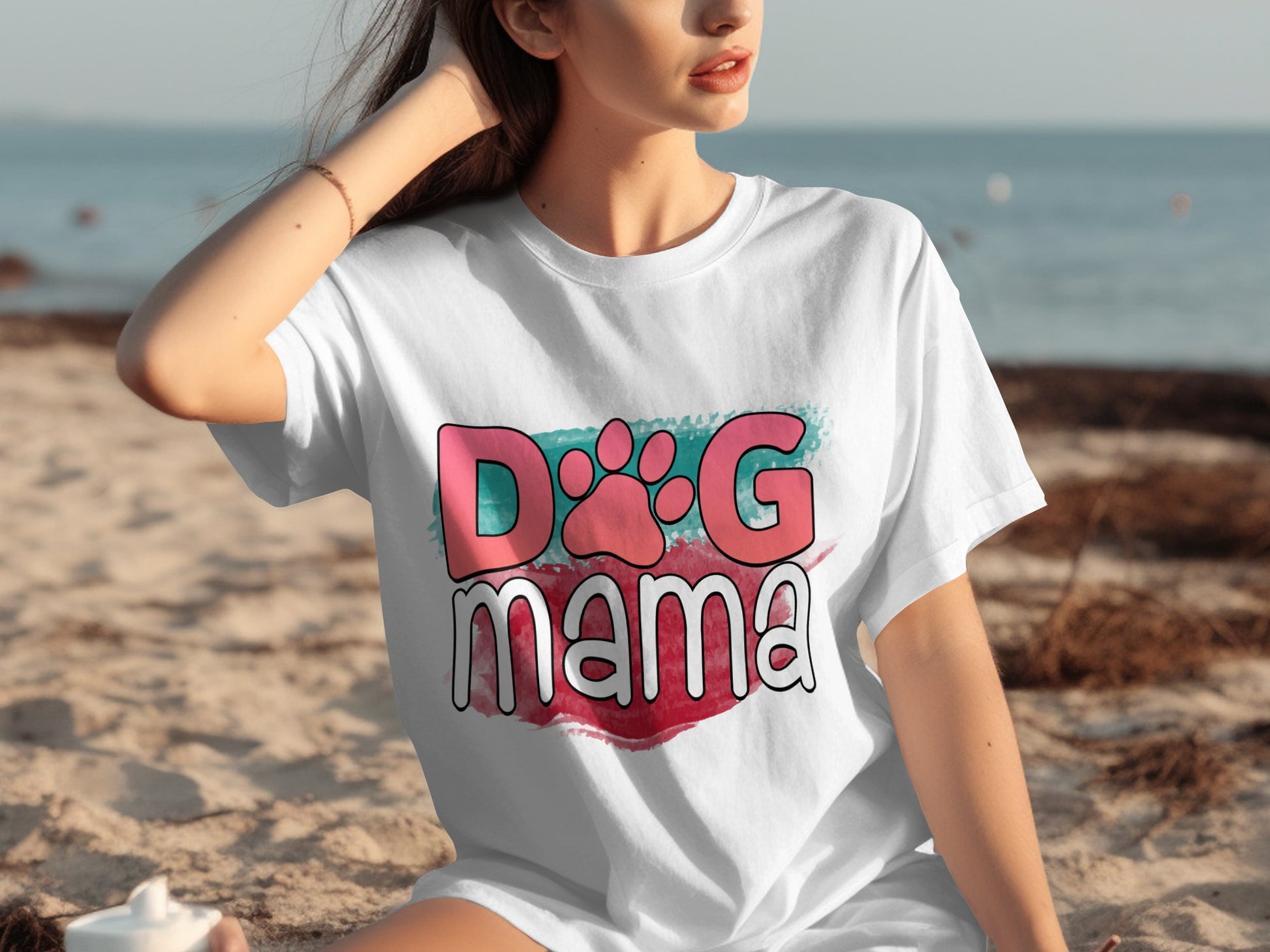 Cute Dog Mama T-Shirt Featuring Colorful Paw Print Design