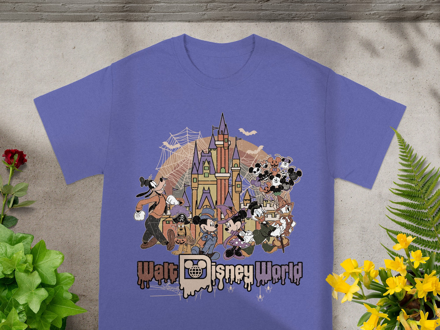 Walt Disney World Halloween t-shirt with characters and castle graphic.