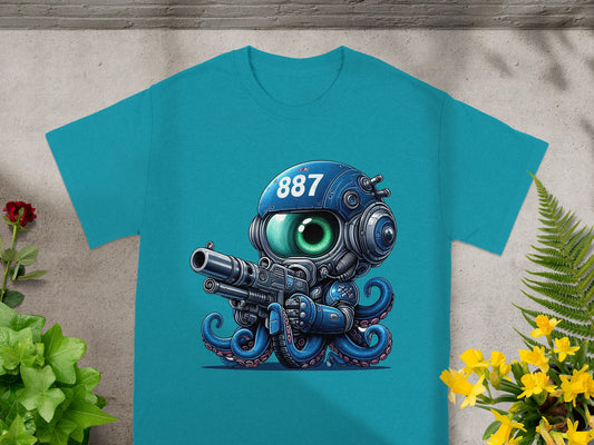 Octopus Robot with Gun 887 Printed Design T-Shirt