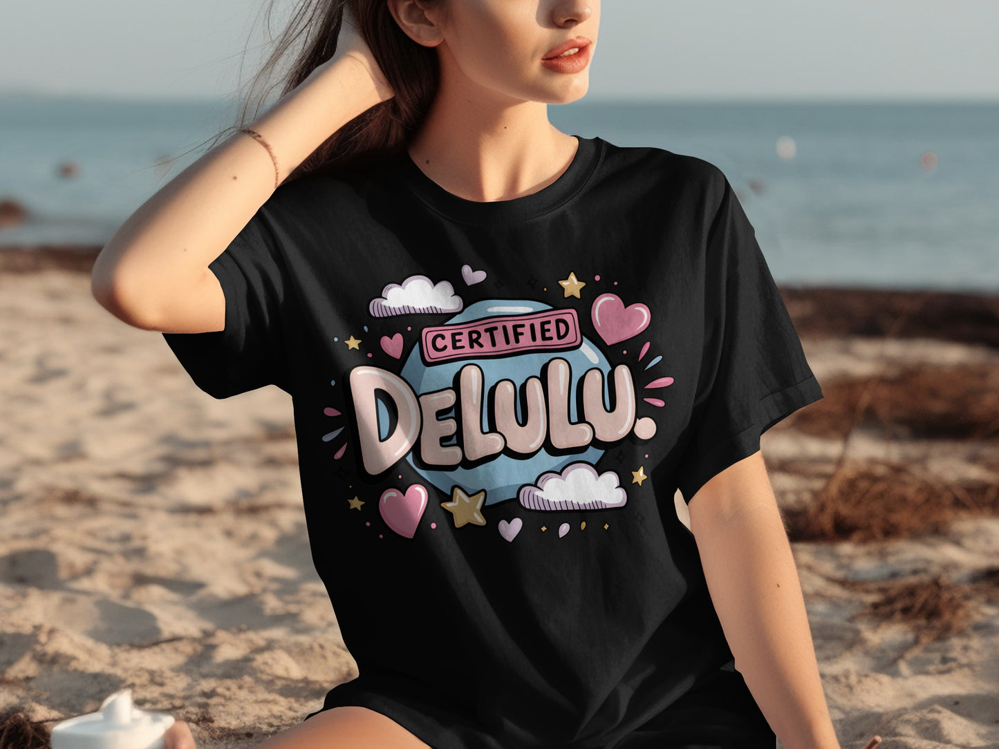 Certified Delulu Graphic Design on Black T-Shirt