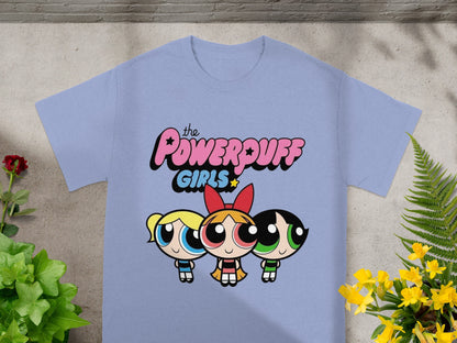 The Powerpuff Girls graphic t-shirt with characters Blossom, Bubbles, and Buttercup.