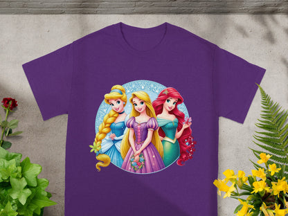 Purple t-shirt with Ariel, Belle, and Rapunzel from Disney Princesses.