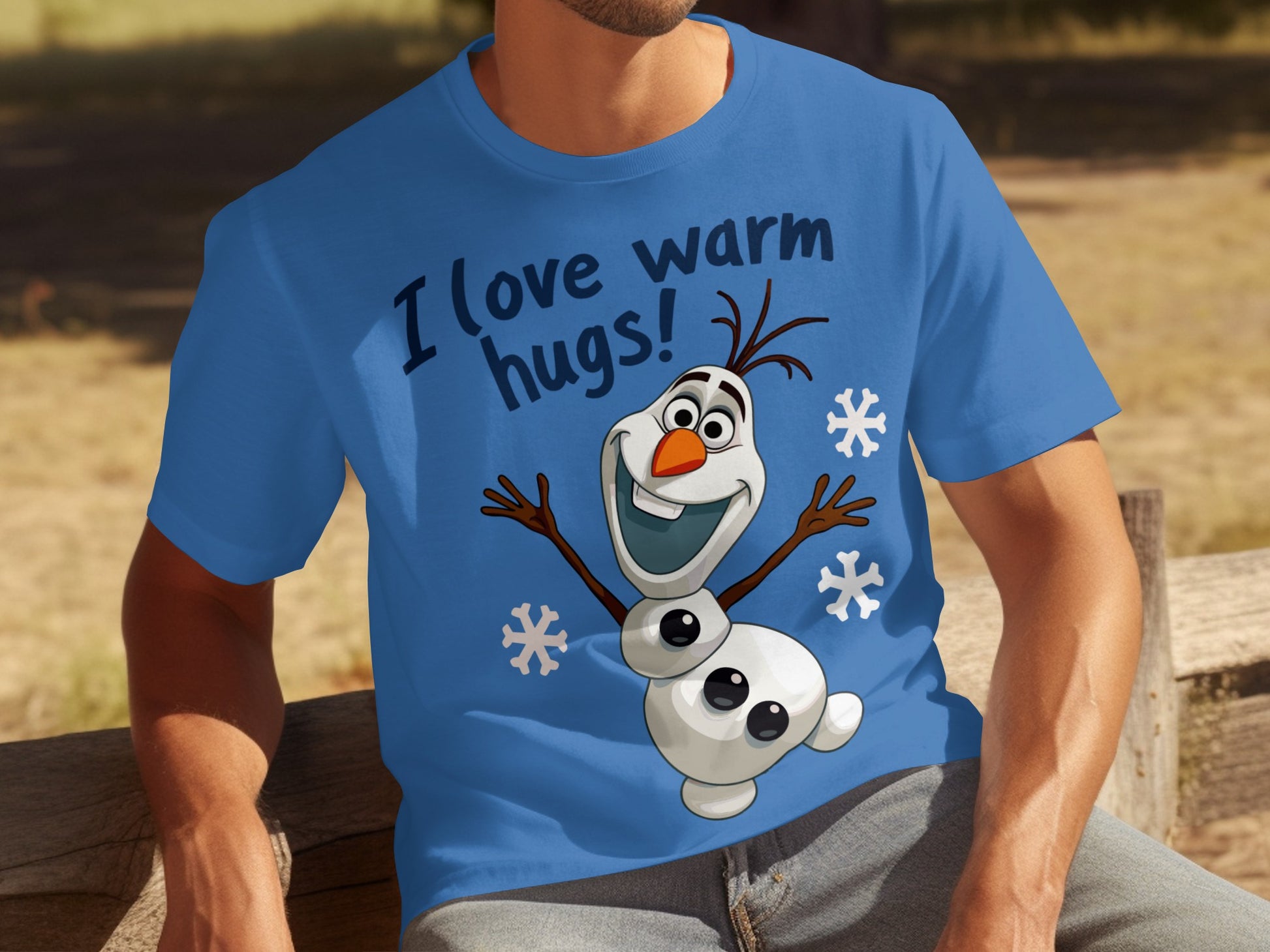 I Love Warm Hugs Cartoon Snowman Blue T-shirt