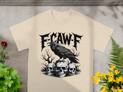 E-CAW-F Crow and Skulls Graphic T-Shirt