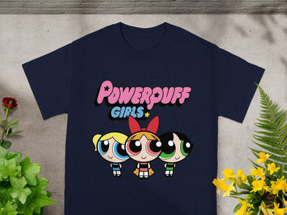 Navy t-shirt with The Powerpuff Girls graphic.