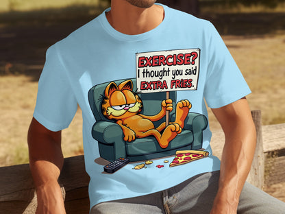 Garfield Exercise Extra Fries Funny Graphic T-shirt