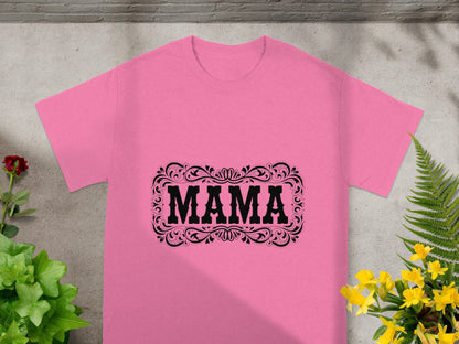 Pink Shirt with Mama Graphic and Floral Design