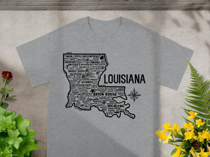 Louisiana State Map Design Graphic Tee Product