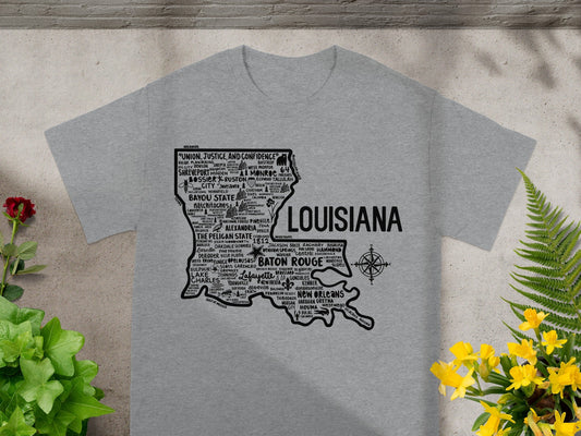 Louisiana State Map Design Graphic Tee Product