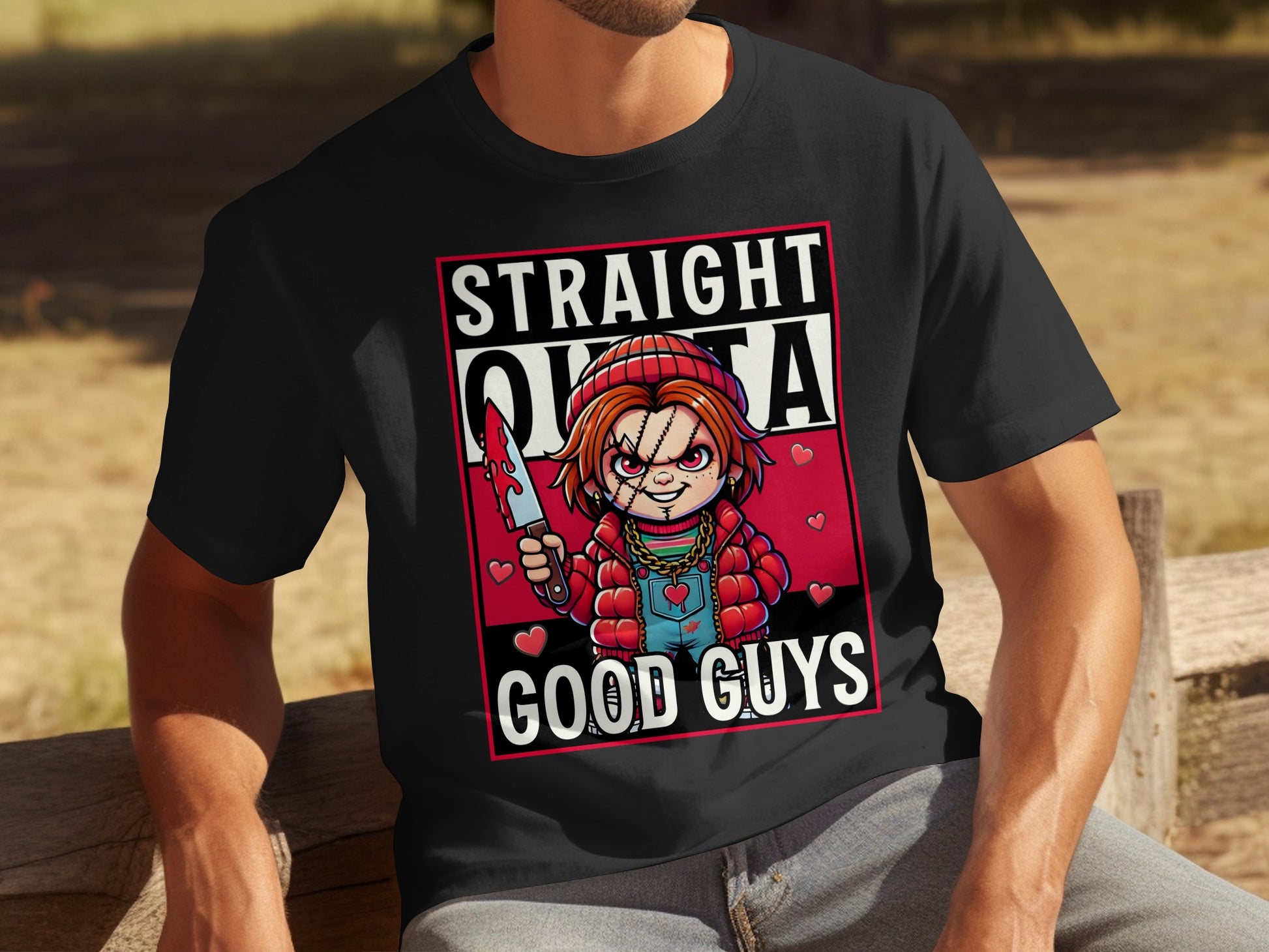 Straight Outta Good Guys Chucky T-shirt graphic