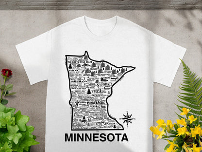 Minnesota State Map Typography T-Shirt