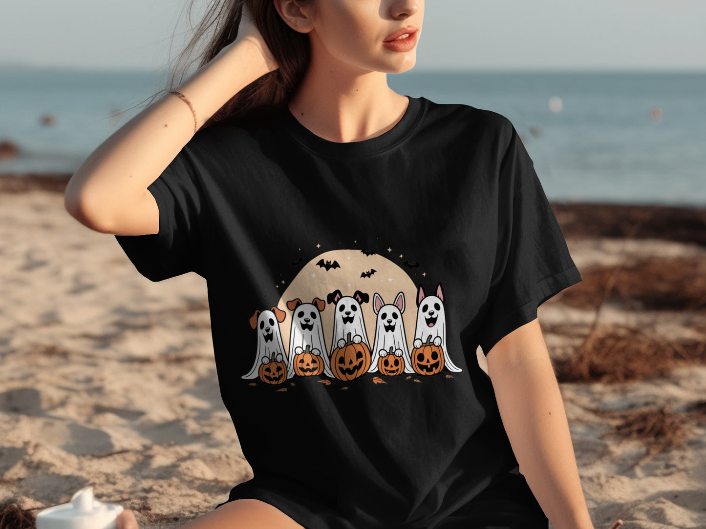 Cute Halloween Ghost Dogs with Pumpkins T-Shirt