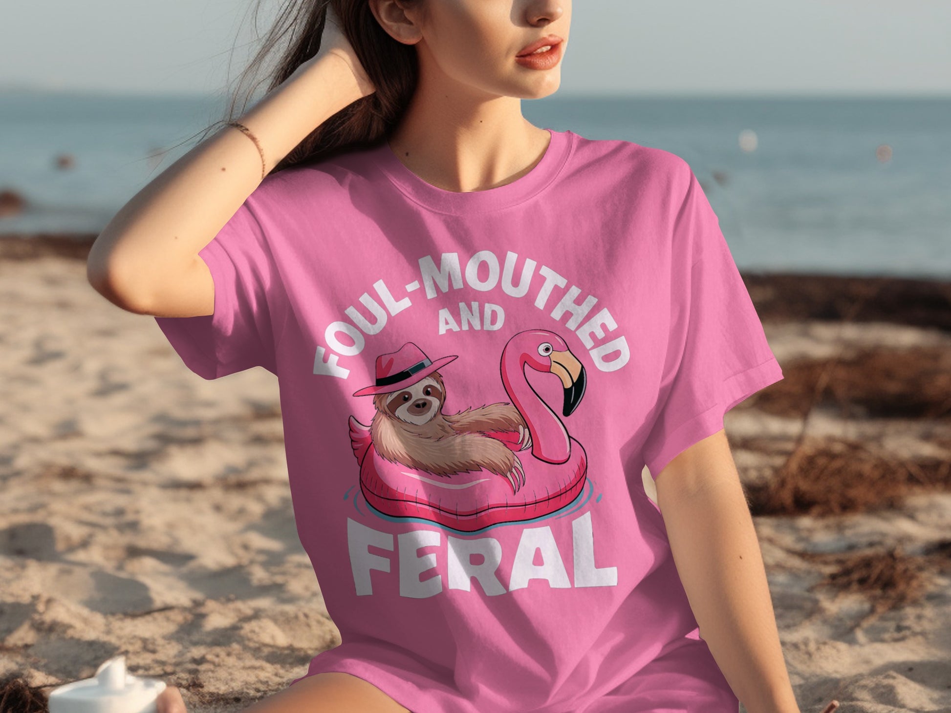 Foul-Mouthed and Feral Sloth Flamingo Graphic Tee