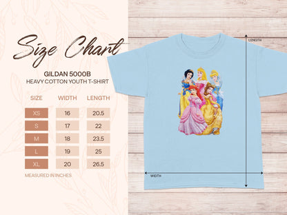 GILDAN 5000B Youth T-Shirt Size Chart Measured In Inches product type