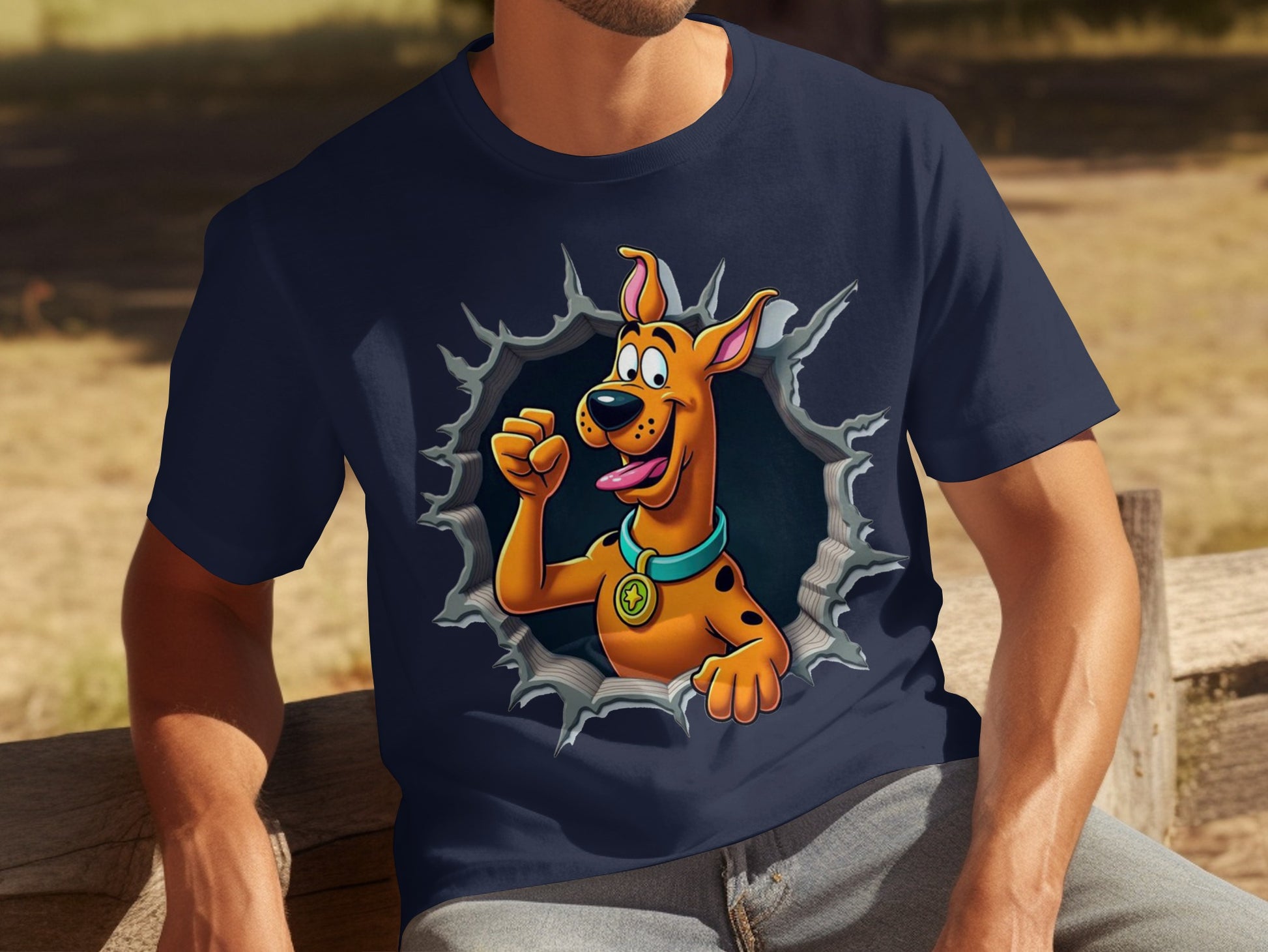Animated Dog Breaking Through Graphic T-shirt