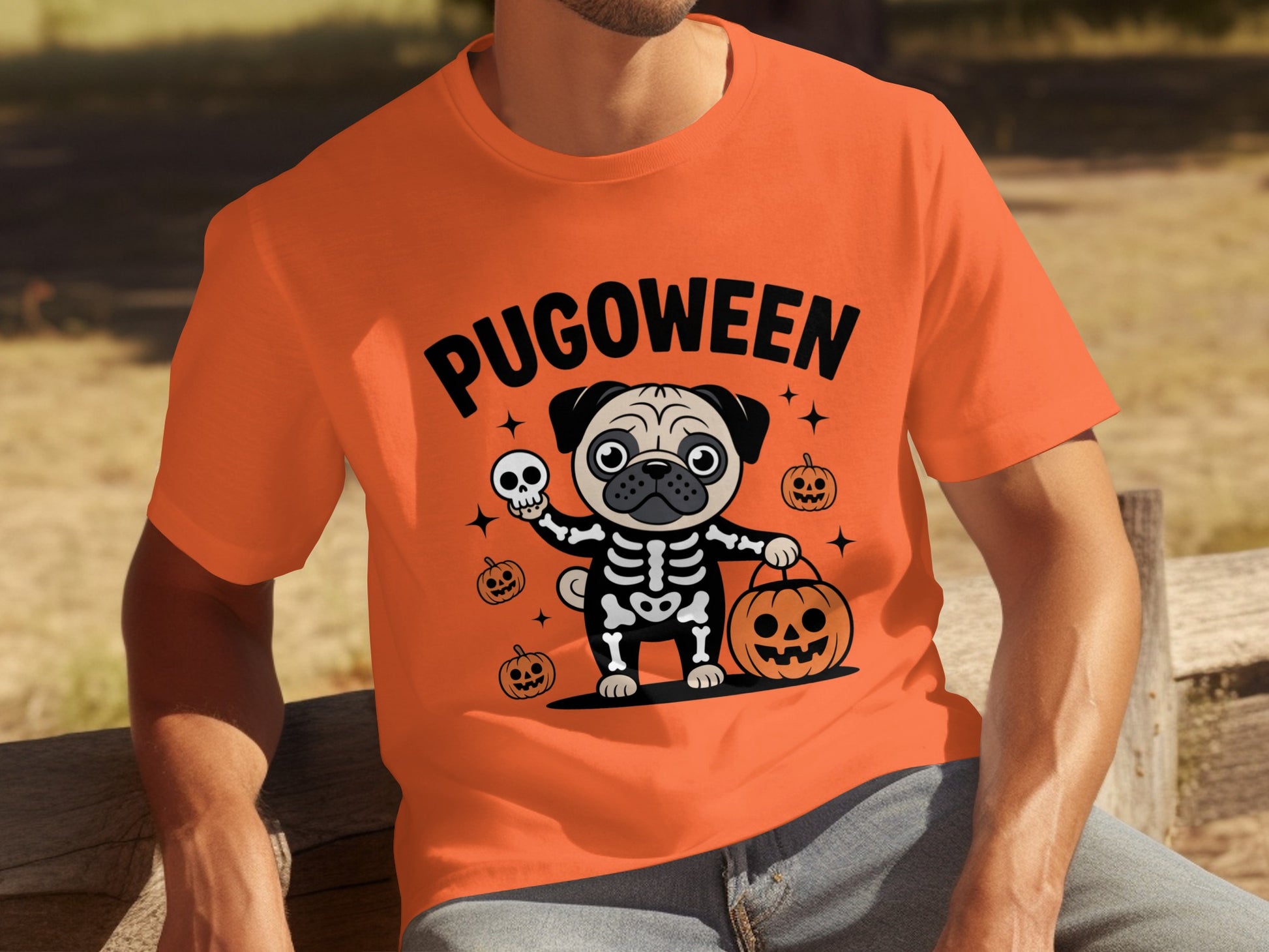 Pugoween Skeleton Pug Halloween Theme Graphic Tee