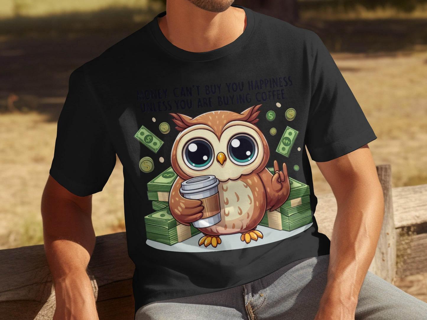 Money Can't Buy Happiness Owl Coffee T-Shirt