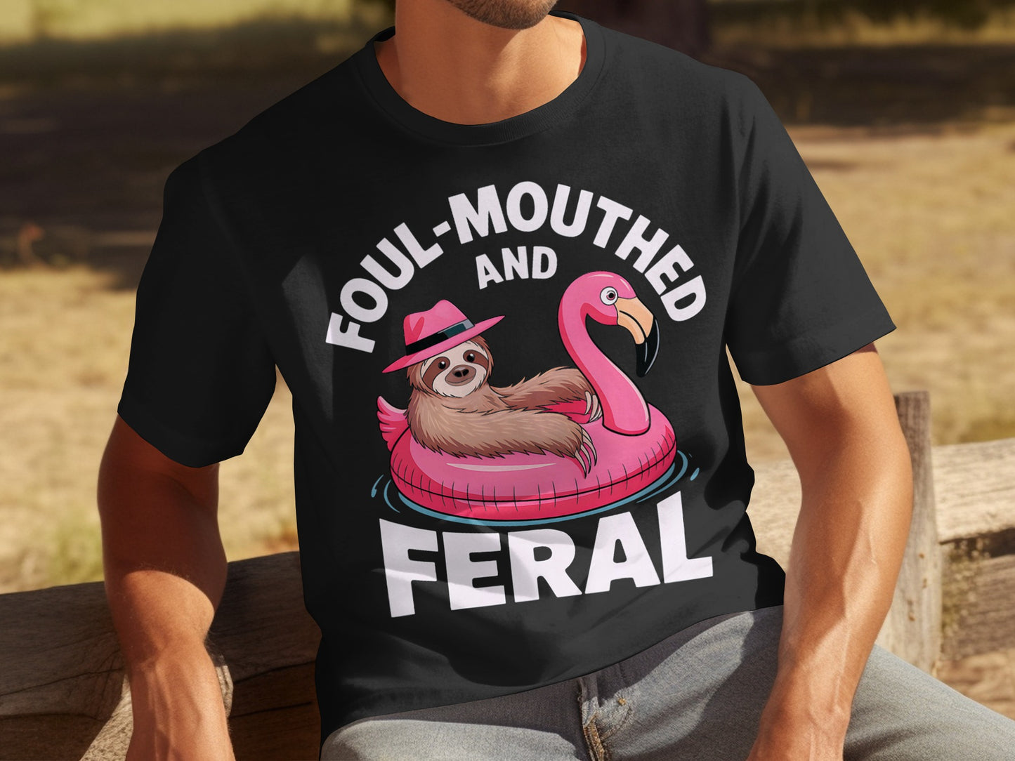 Foul-Mouthed and Feral Sloth with Flamingo T-Shirt