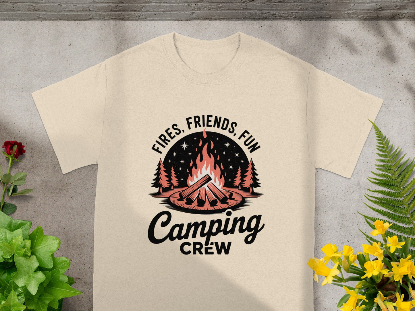 Fires Friends Fun Camping Crew T-Shirt for Outdoor Lovers