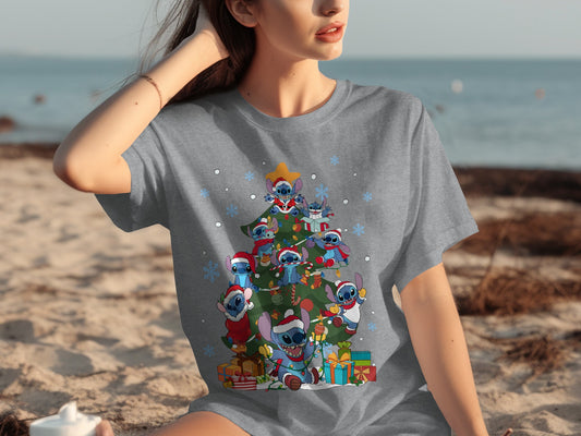 Festive Cartoon Characters Christmas Tree Shirt