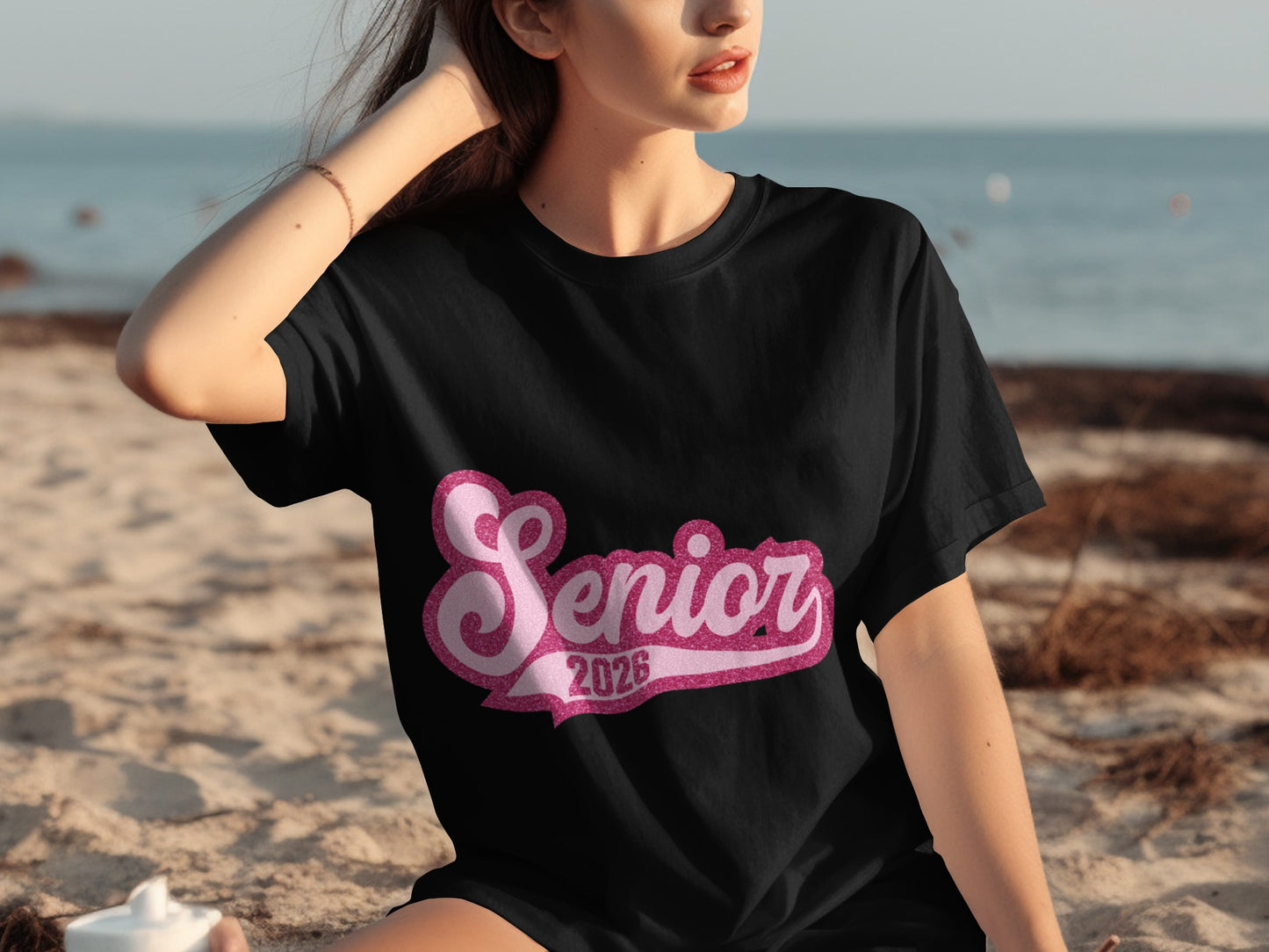 Senior 2026 Glitter Text Design Black T-shirt